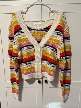 Deluc Cropped Striped Button Cardigan